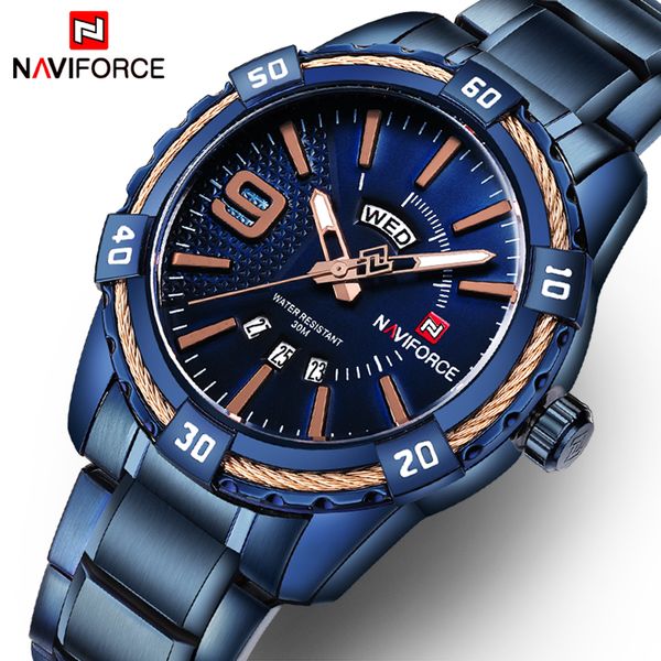 naviforce watch men fashion casual waterproof mens watches quartz stainless steel sports watches for men, Slivery;brown